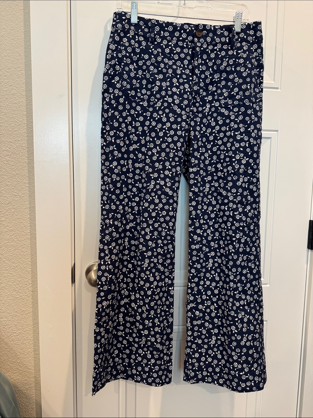 J. Crew Navy and White Floral Wide-Leg Pants